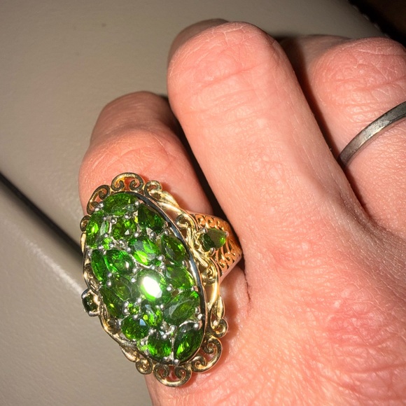 STS vintage 925 Green Diopside and Gold vermeil Women's Ring sz 9 1/2 - Picture 7 of 16